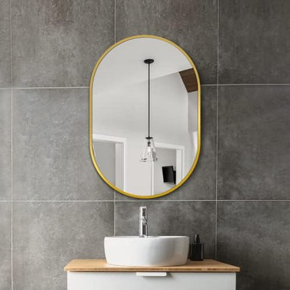 Delma 30x20 Gold Oval Bathroom Mirror for Over Sink, Aluminum Frame