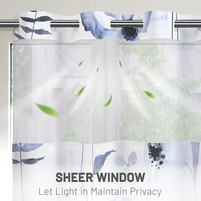 WITHLOC No Hook Floral Shower Curtain with Liner, Navy, 71x74