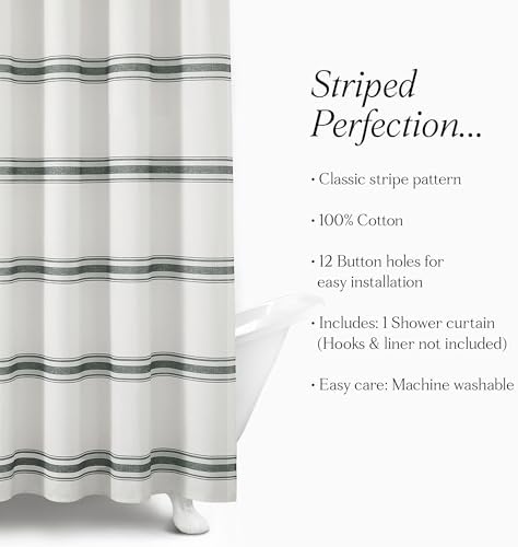 Lush Decor Farmhouse Stripe Cotton Shower Curtain, 72" W x 72" L, Dark Gray - Striped Bathroom Curtain - Fabric Shower Curtains - Farmhouse Bathroom Decor
