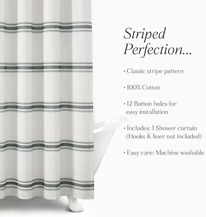 Lush Decor Farmhouse Stripe Cotton Shower Curtain, 72" W x 72" L, Dark Gray - Striped Bathroom Curtain - Fabric Shower Curtains - Farmhouse Bathroom Decor