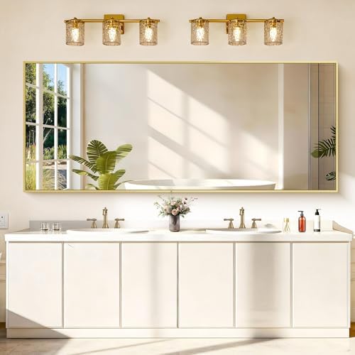 COFENY 36x72inch Bathroom Mirror, Gold Rectangle Mirror with Thin Metal Frame, Large Rectangular Wall Mirrors for Bathroom, Living Roomm, Hair Salon, Big Farmehouse Mirror Hang Horizontal/Vertical