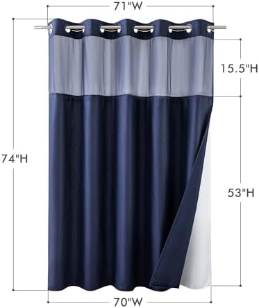 Mrs Awesome No Hook Navy Shower Curtain with Snap-in Fabric Liner 71x74