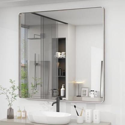 36x36 Inch Silver Square Bathroom Mirror for Wall