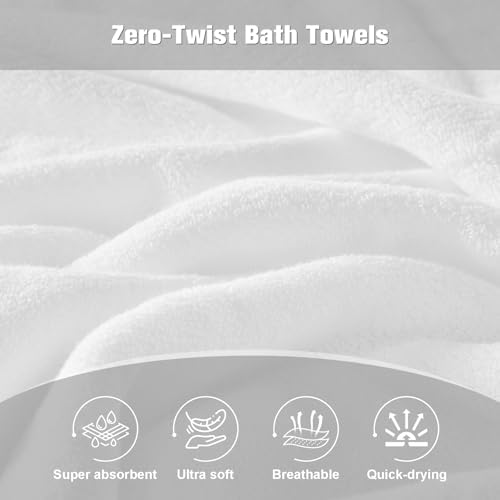 COZYART Luxury Bath Towels 2 PCS, White 100% Turkish Cotton 650 GSM