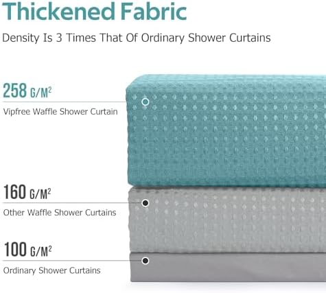 Vipfree 3 in 1 Shower Curtain Set, Waffle Shower Curtain and Liner Set with 12 Double Sided Shower Curtain Hooks, 258GSM Luxury Weighted Cloth Shower Curtains for Bathroom, 72 W x 72 H, Teal