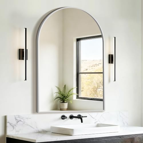 FICTOR 26" x 38" Arched Bathroom Vanity Mirror for Over Sink, Silver