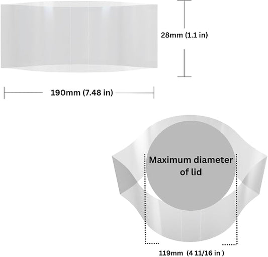 190 x 28 mm Clear Perforated Shrink Band for Deli Tubs, Food Storage Containers & Large Plastic Canisters [Cap Diameter: 4 11/16"] Pack of 500