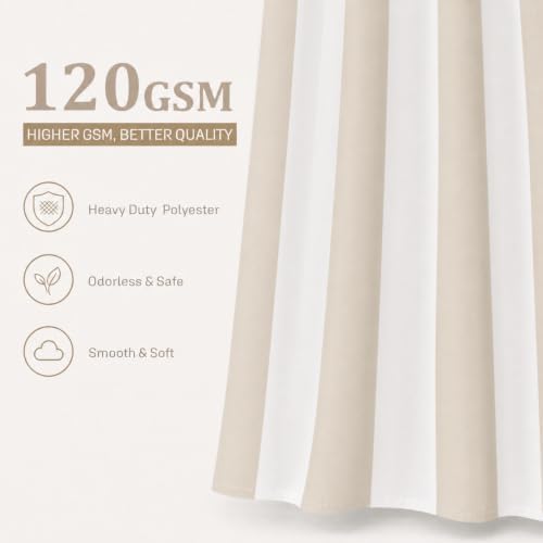 Ohocut Vertical Striped Shower Curtain, Cute Retro Vintage Stripe Bow Bathroom Shower Curtain, Waterproof Polyester Fabric Modern Bath Curtain for Bathroom 72x72 Inches Beige