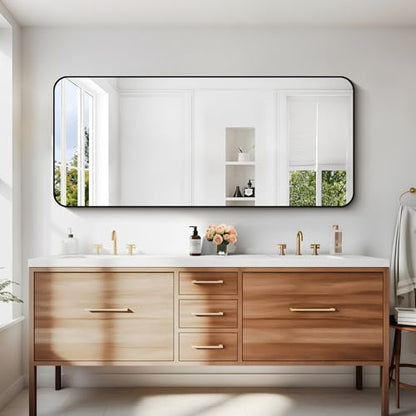 DESBING 24" x 55"Bathroom Mirror, Matte Black Wall Mirror with Metal Frame, Decorative Rectangular Vanity Mirror for Bedroom Bathroom Living Room Entryway (Horizontal/Vertical)