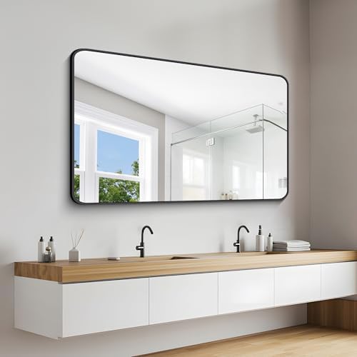 DESBING 60" x 36"Bathroom Mirror, Matte Black Wall Mirror with Metal Frame, Decorative Rectangular Vanity Mirror for Bedroom Bathroom Living Room Entryway (Horizontal/Vertical)