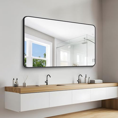 DESBING 60" x 36"Bathroom Mirror, Matte Black Wall Mirror with Metal Frame, Decorative Rectangular Vanity Mirror for Bedroom Bathroom Living Room Entryway (Horizontal/Vertical)