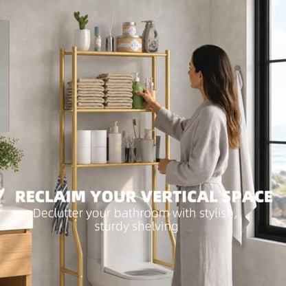 GloTika 3-Tier Over Toilet Storage, Anti-Tilt, 64" H, Gold