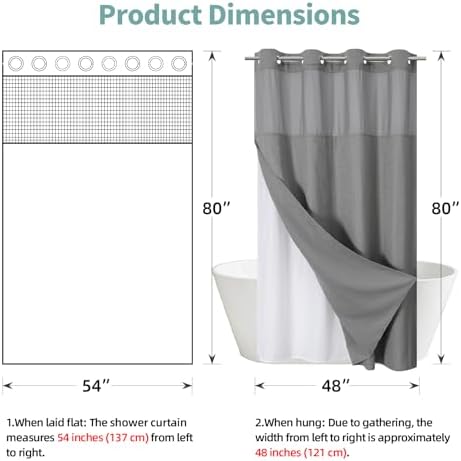 eachope No Hook Waffle Shower Curtain with Snap-in Liner, 54x80 Inch, Grey