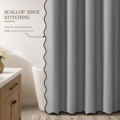 Furlinic Grey No Hook Scalloped Shower Curtain Waterproof Farmhouse 55x78