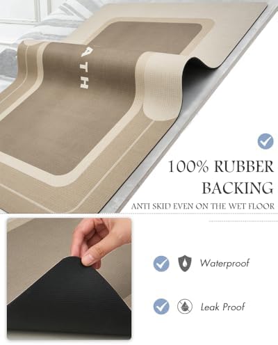 MontVoo-Bath Mat Rug Long Non Slip Super Absorbent Bathroom Runner Stain Resistant Quick Dry Thin Bathroom Mat Fit Under Door-17"x50",Beige