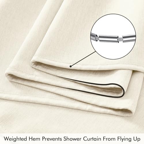 ANRODUO Ivory Extra Long Linen Fabric Shower Curtain Set - W72xL108