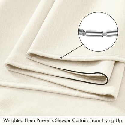 ANRODUO Ivory Extra Long Linen Fabric Shower Curtain Set - W72xL108