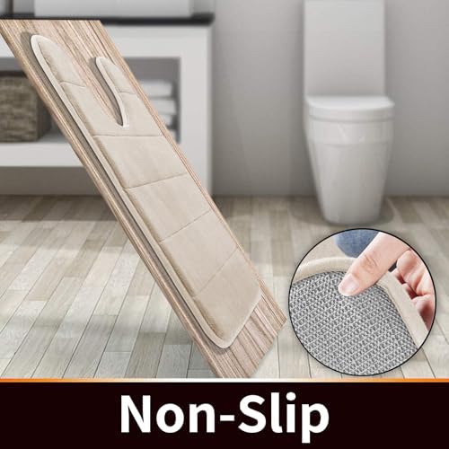 Yimobra Memory Foam Toilet Bath Mat U-Shaped, Soft and Comfortable, Super Water Absorption, Non-Slip, Thick, Machine Wash and Easier to Dry for Bathroom Commode Contour Rug, 24 X 24 Inches, Beige