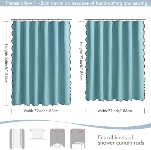 MIULEE 72"x84" Extra Long Scalloped Linen Shower Curtain Teal
