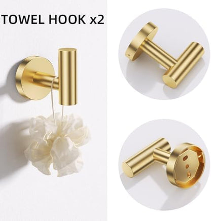 TURS Brushed Gold 5 Piece Bathroom Hardware Set, SUS304 Stainless Steel Bath Towel Bar Set, Bathroom Towel Rack Set Wall Mounted