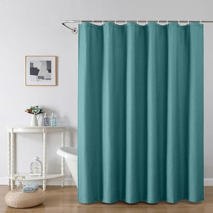 OWENIE Turquoise Shower Curtain or Bathroom 72x72 Inch, 3D Embossed Textured Waffle Fabric Shower Curtains, Soft Hotel Farmhouse Style, Water Repellent, Machine Washable, Turquoise, 72" W x 72" L