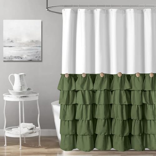 Seasonwood Green and White Shower Curtain 72 x 72