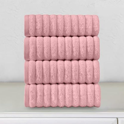Elegant Comfort Luxury 100% Turkish Cotton Corduroy Ribbed 4 Pack Hand Towel Set 16 x 28 Inch - Absorbent, Super Soft, Quick Dry, Premium Towels for Bathroom, Gym, Spa and Hotel Use, Dusty Rose