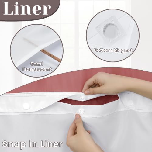 SORTTO No Hook Slub Shower Curtain with Liner, 71x74, Burgundy