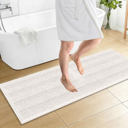 OLANLY Thick Bathroom Runner Rugs 59x20, Chenille Long Bath Rugs, Ivory