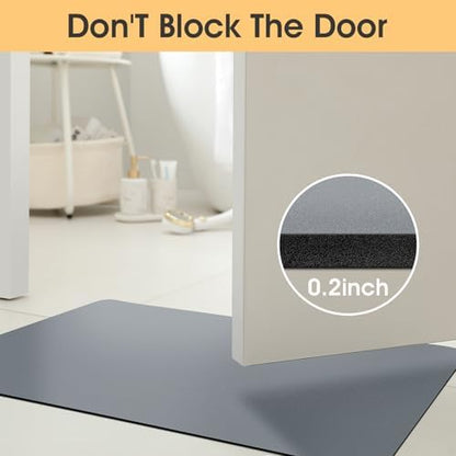 ACCUMTEK Non Slip Bath Mat, Thin Bathroom Rugs Fit Under Door, Quick Dry Bath Mats, Machine Washable Bath Rugs for Bathroom, Bathtub & Kitchen, Bathtub & Kitchen, Grey/Solid/2 Piece