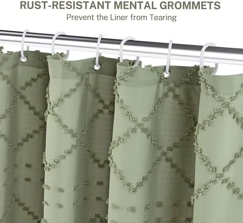 Siiluminisoy Sage Green Boho Shower Curtain, 60 x 72 Tufted Chevron Textured Striped Modern Farmhouse Minimalist Cloth Shower Curtain for Bathroom