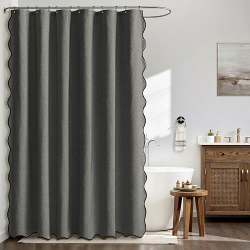 MIULEE Charcoal Grey Scalloped Linen Shower Curtain 72x72 Inches