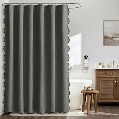 MIULEE Charcoal Grey Scalloped Linen Shower Curtain 72x72 Inches