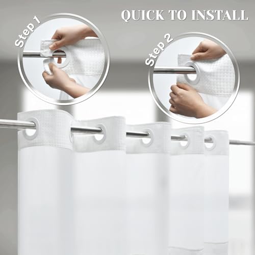 SORTTO No Hook Waffle Shower Curtain with Snap in Liner Set, 54x74, White