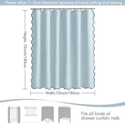 MIULEE Fog Blue Scalloped Linen Shower Curtain 72x72 Inches