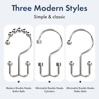 Bathway Shower Curtain Hooks Nickel Shower Curtain Rings, 12 Pcs Metal Double Hooks Rings Rust Proof for Bathroom Shower Curtain Rod