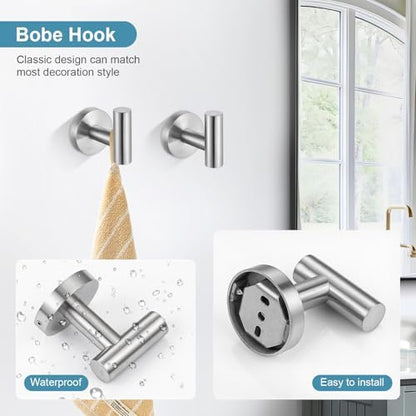 TQKAG Bathroom Towel Bar Holder Sets Brushed Nickel 23.6 Inch Round Stainless Steel Towel Bar Set 5 Piece Bathroom Accessory Set Wall Mounted