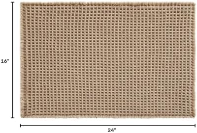 TYUU Waffle Bath Mat, Small Boho Bathroom Rugs Non Slip 24x16 Beige