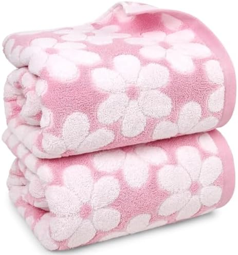 Pink Bath Towels Set of 2, Super Absorbent & Decorative 27.5x55 Inches