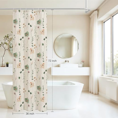 Gibelle Sage Green Linen Watercolor Floral Fabric Shower Curtain, 36x72