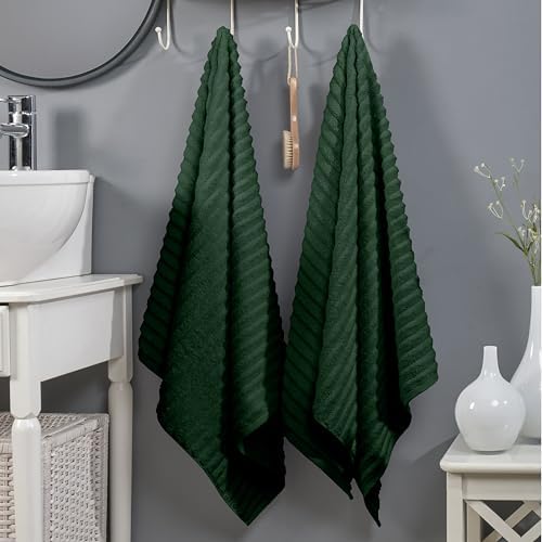 Elegant Comfort 100% Turkish Cotton Corduroy Ribbed Luxury Soft 2 Pack Bath Towels 27 x 54 Inch - Ultra Plush, Absorbent, Quick Dry, Hotel Spa Quality Towels for Bathroom Essentials, Hunter Green