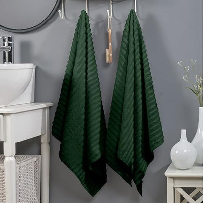 Elegant Comfort 100% Turkish Cotton Corduroy Ribbed Luxury Soft 2 Pack Bath Towels 27 x 54 Inch - Ultra Plush, Absorbent, Quick Dry, Hotel Spa Quality Towels for Bathroom Essentials, Hunter Green
