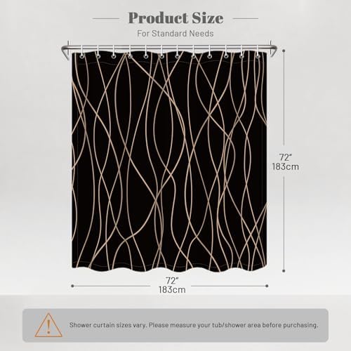Striped Shower Curtain for Bathroom, Black Brown, 72" W x 72" L