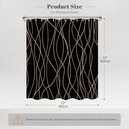 Striped Shower Curtain for Bathroom, Black Brown, 72" W x 72" L