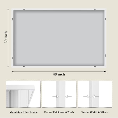 Koonmi White Rectangle Wall Mirror, 30x48 Inch Bathroom Mirror, Aluminum Frame Vanity Mirror for Entryway, Living Room, Bedroom Bathroom, Hangs Horizontally or Vertically