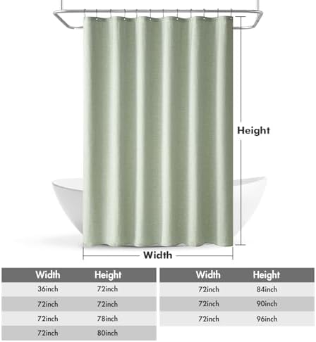 MIULEE Linen Fabric Shower Curtain Sage Green W72*L78 12 Metal Hooks