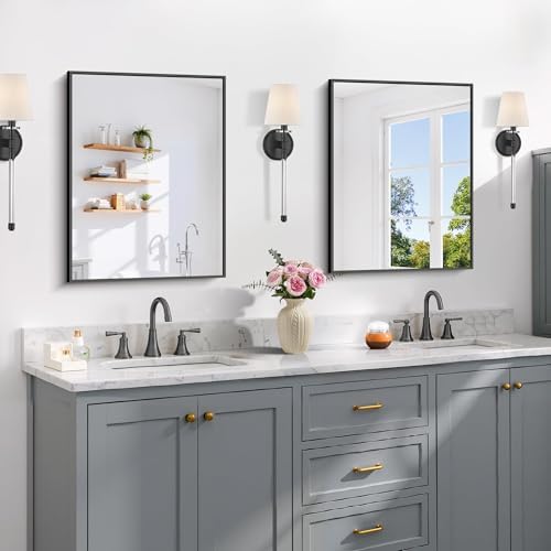 COFENY Black Bathroom Mirror for Wall, 18x24 Inch Rectangle Mirror with Metal Frame, Modern Vanity Mirrors for Bathroom Living Room, Entryway Hangs Horizontal or Vertical
