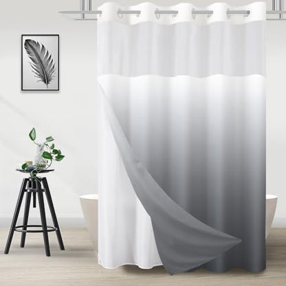 No Hook Shower Curtain and Liner Set for Bathroom, Ombre Grey, 71" x 74"