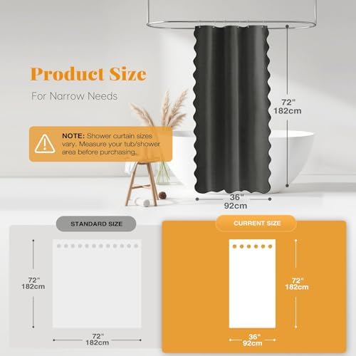 BTTN Stall Scalloped Linen Textured Shower Curtain, 36x72, Charcoal Grey