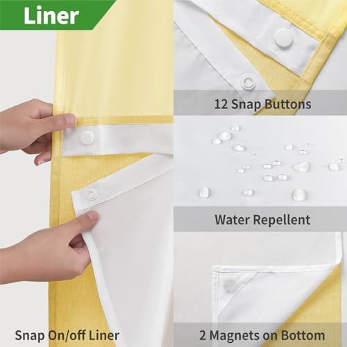 eachope No Hook Linen Texture Shower Curtain with Snap-in Liner,71x74 Gold